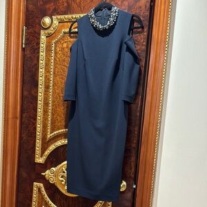 Eliza J Blue Cold Shoulder Long Sleeve Sheath Dress